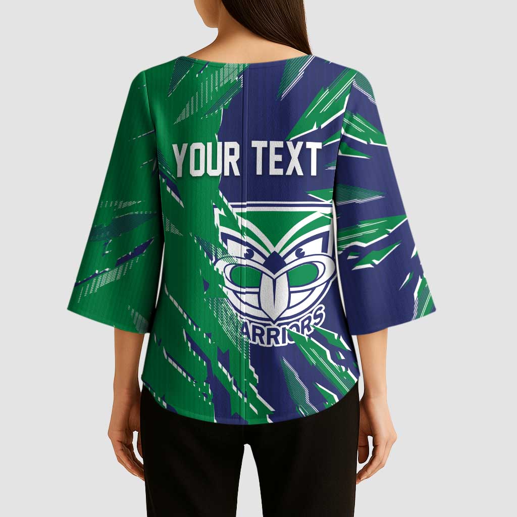Personalized New Zealand Warriors Kimono Sleeve Blouse Dynamic Lightning Mascot Rugby Australia