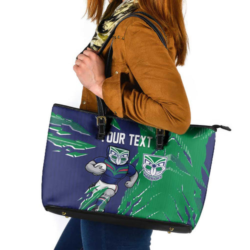 Personalized New Zealand Warriors Leather Tote Bag Dynamic Lightning Mascot Rugby Australia