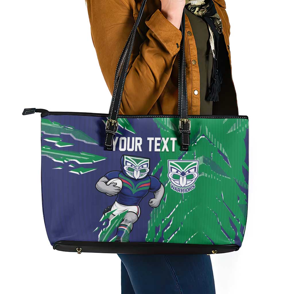 Personalized New Zealand Warriors Leather Tote Bag Dynamic Lightning Mascot Rugby Australia