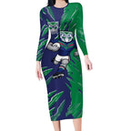 Personalized New Zealand Warriors Long Sleeve Bodycon Dress Dynamic Lightning Mascot Rugby Australia