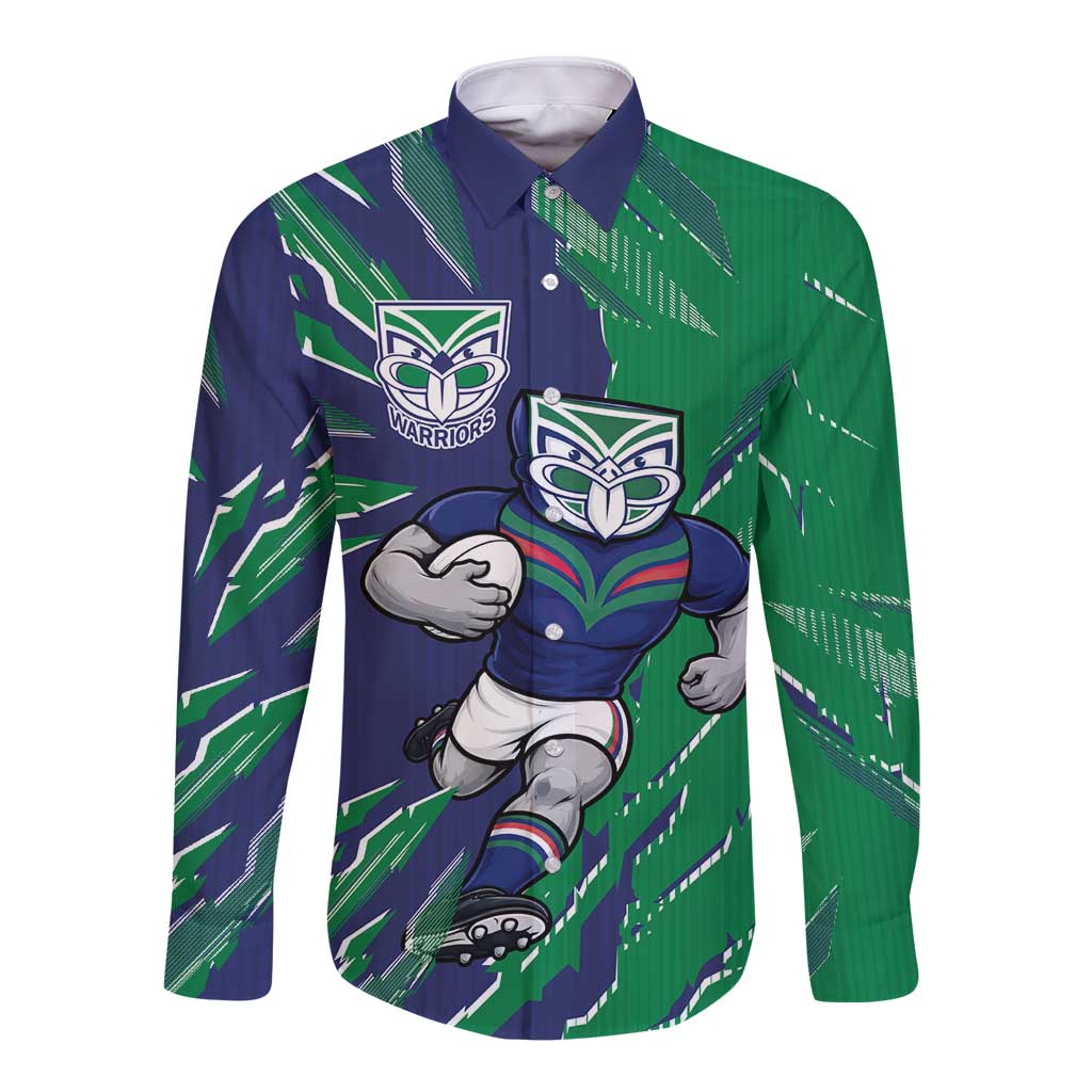Personalized New Zealand Warriors Long Sleeve Button Shirt Dynamic Lightning Mascot Rugby Australia