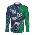 Personalized New Zealand Warriors Long Sleeve Button Shirt Dynamic Lightning Mascot Rugby Australia