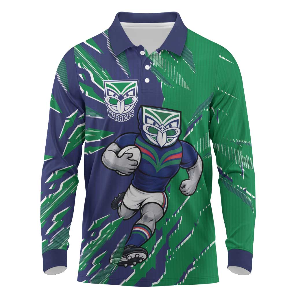 Personalized New Zealand Warriors Long Sleeve Polo Shirt Dynamic Lightning Mascot Rugby Australia
