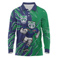 Personalized New Zealand Warriors Long Sleeve Polo Shirt Dynamic Lightning Mascot Rugby Australia