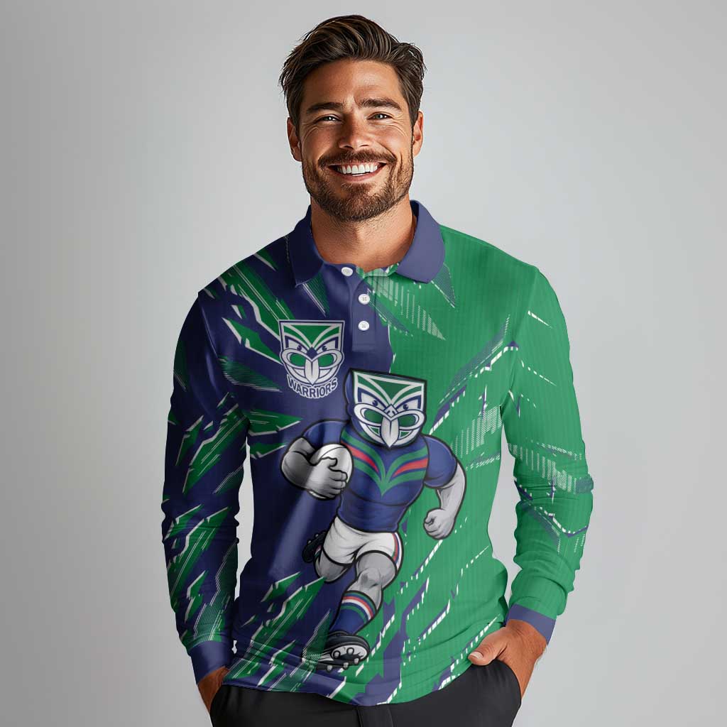Personalized New Zealand Warriors Long Sleeve Polo Shirt Dynamic Lightning Mascot Rugby Australia