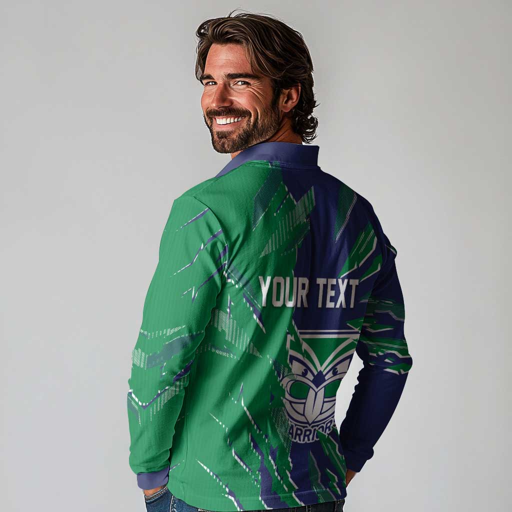 Personalized New Zealand Warriors Long Sleeve Polo Shirt Dynamic Lightning Mascot Rugby Australia