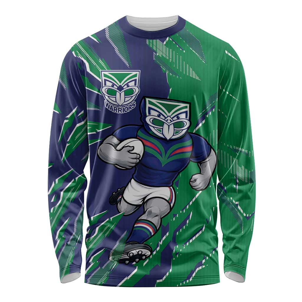 Personalized New Zealand Warriors Long Sleeve Shirt Dynamic Lightning Mascot Rugby Australia