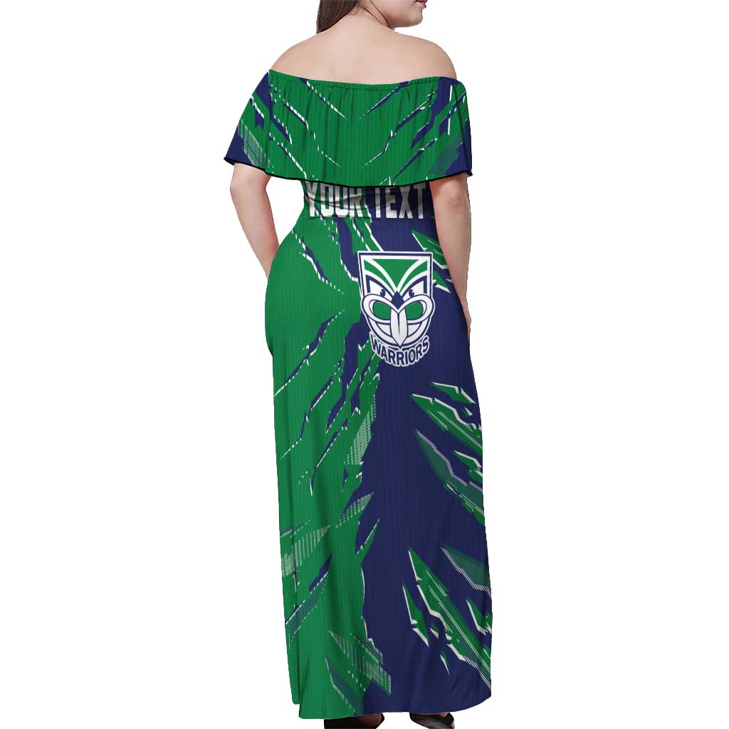 Personalized New Zealand Warriors Off Shoulder Maxi Dress Dynamic Lightning Mascot Rugby Australia