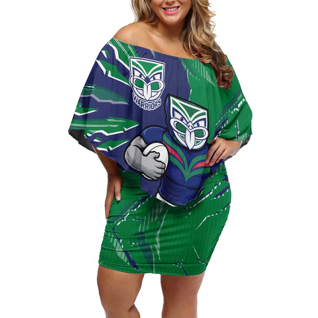 Personalized New Zealand Warriors Off Shoulder Short Dress Dynamic Lightning Mascot Rugby Australia