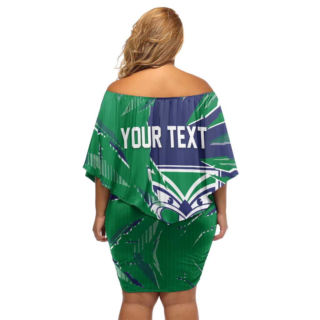 Personalized New Zealand Warriors Off Shoulder Short Dress Dynamic Lightning Mascot Rugby Australia
