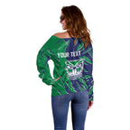 Personalized New Zealand Warriors Off Shoulder Sweater Dynamic Lightning Mascot Rugby Australia
