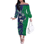 Personalized New Zealand Warriors Off The Shoulder Long Sleeve Dress Dynamic Lightning Mascot Rugby Australia
