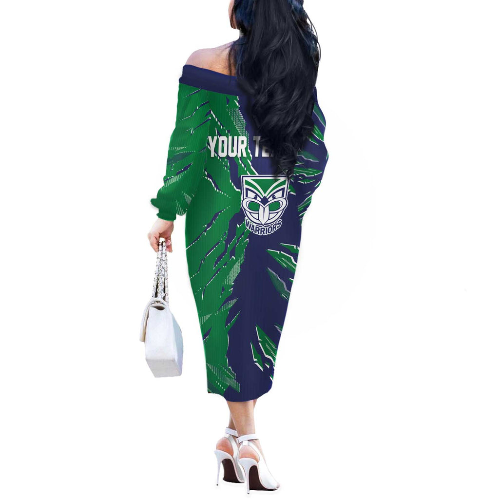 Personalized New Zealand Warriors Off The Shoulder Long Sleeve Dress Dynamic Lightning Mascot Rugby Australia
