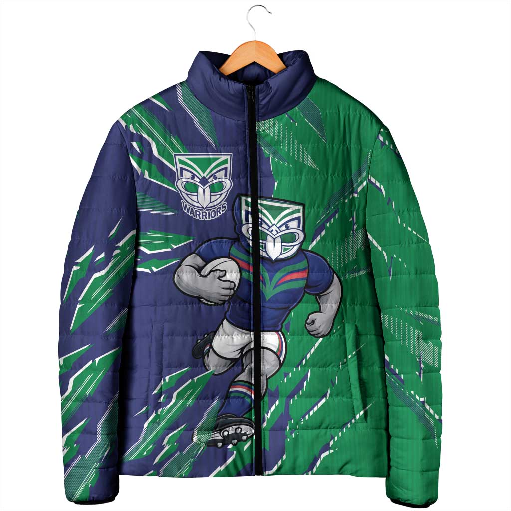 Personalized New Zealand Warriors Padded Jacket Dynamic Lightning Mascot Rugby Australia