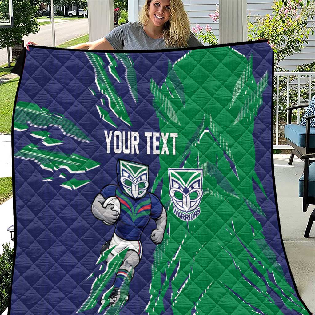 Personalized New Zealand Warriors Quilt Dynamic Lightning Mascot Rugby Australia