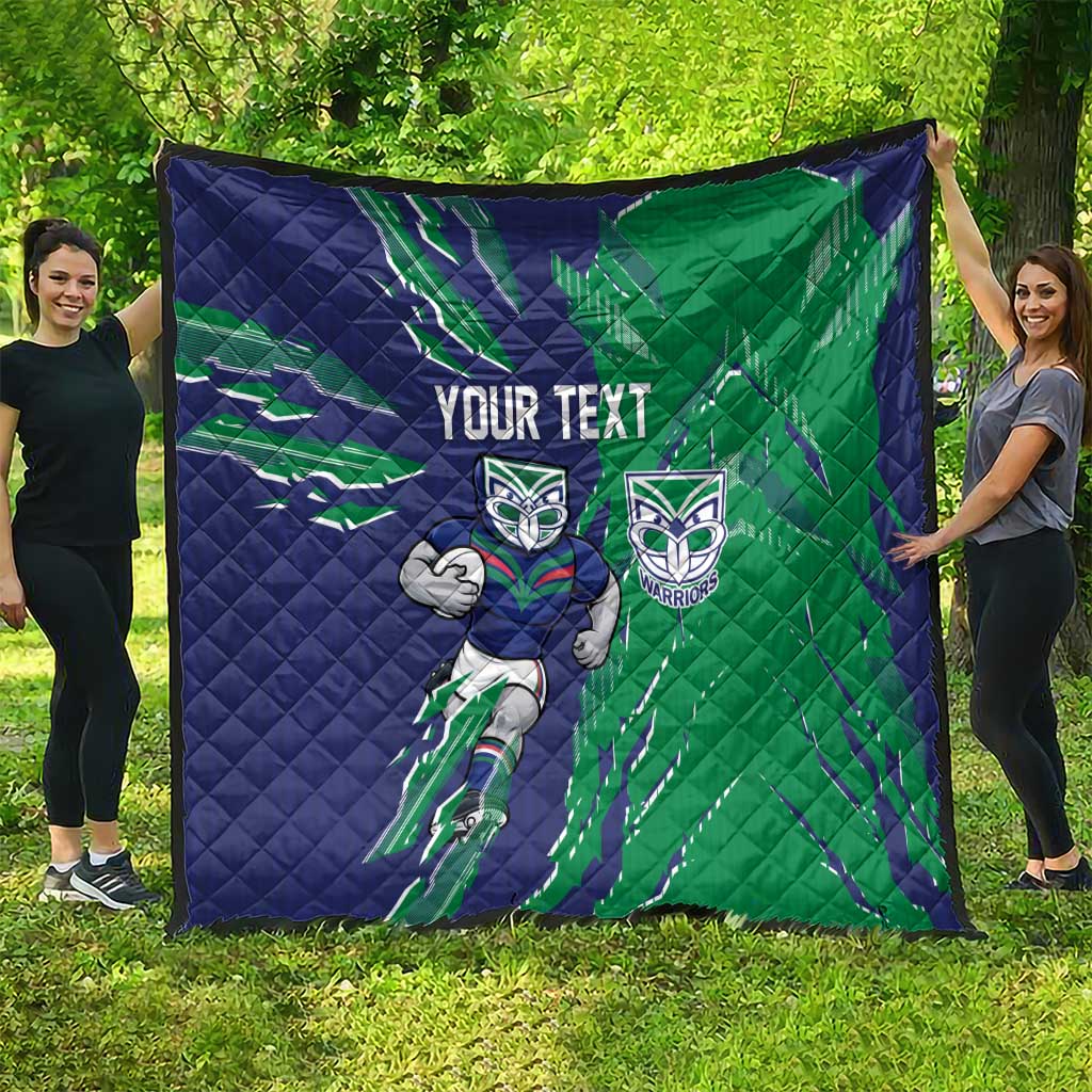 Personalized New Zealand Warriors Quilt Dynamic Lightning Mascot Rugby Australia