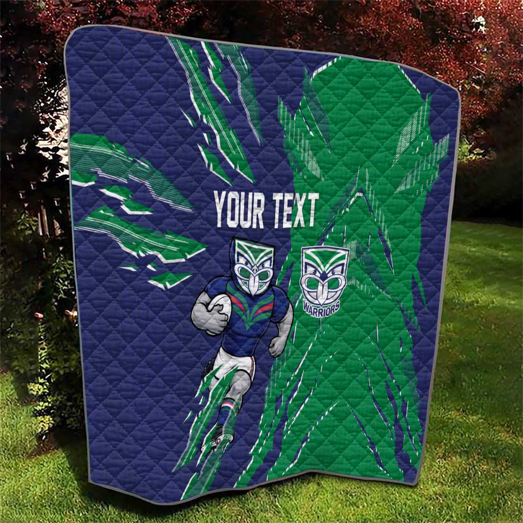 Personalized New Zealand Warriors Quilt Dynamic Lightning Mascot Rugby Australia