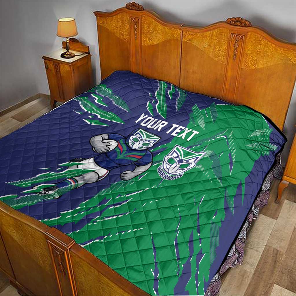 Personalized New Zealand Warriors Quilt Dynamic Lightning Mascot Rugby Australia