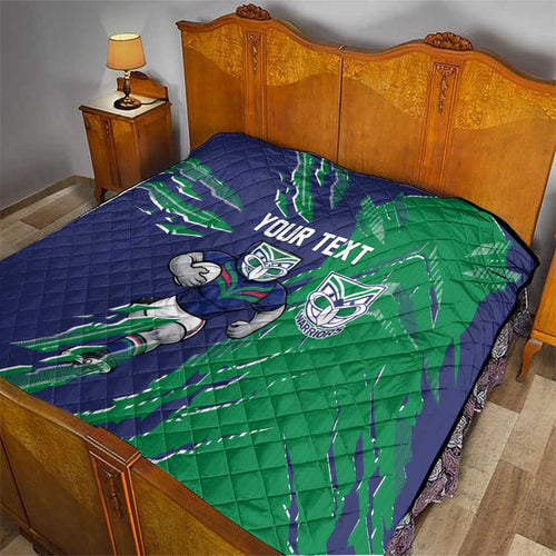 Personalized New Zealand Warriors Quilt Dynamic Lightning Mascot Rugby Australia