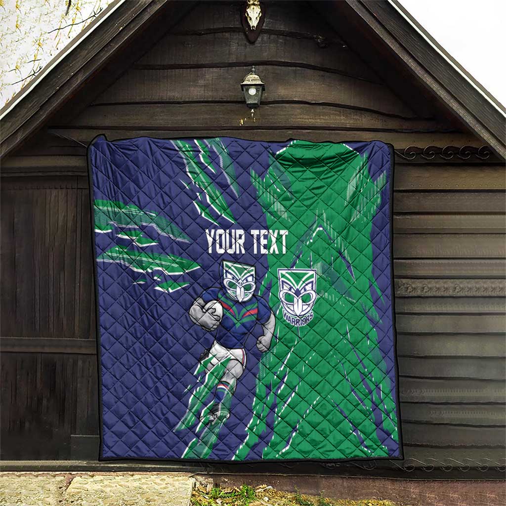 Personalized New Zealand Warriors Quilt Dynamic Lightning Mascot Rugby Australia