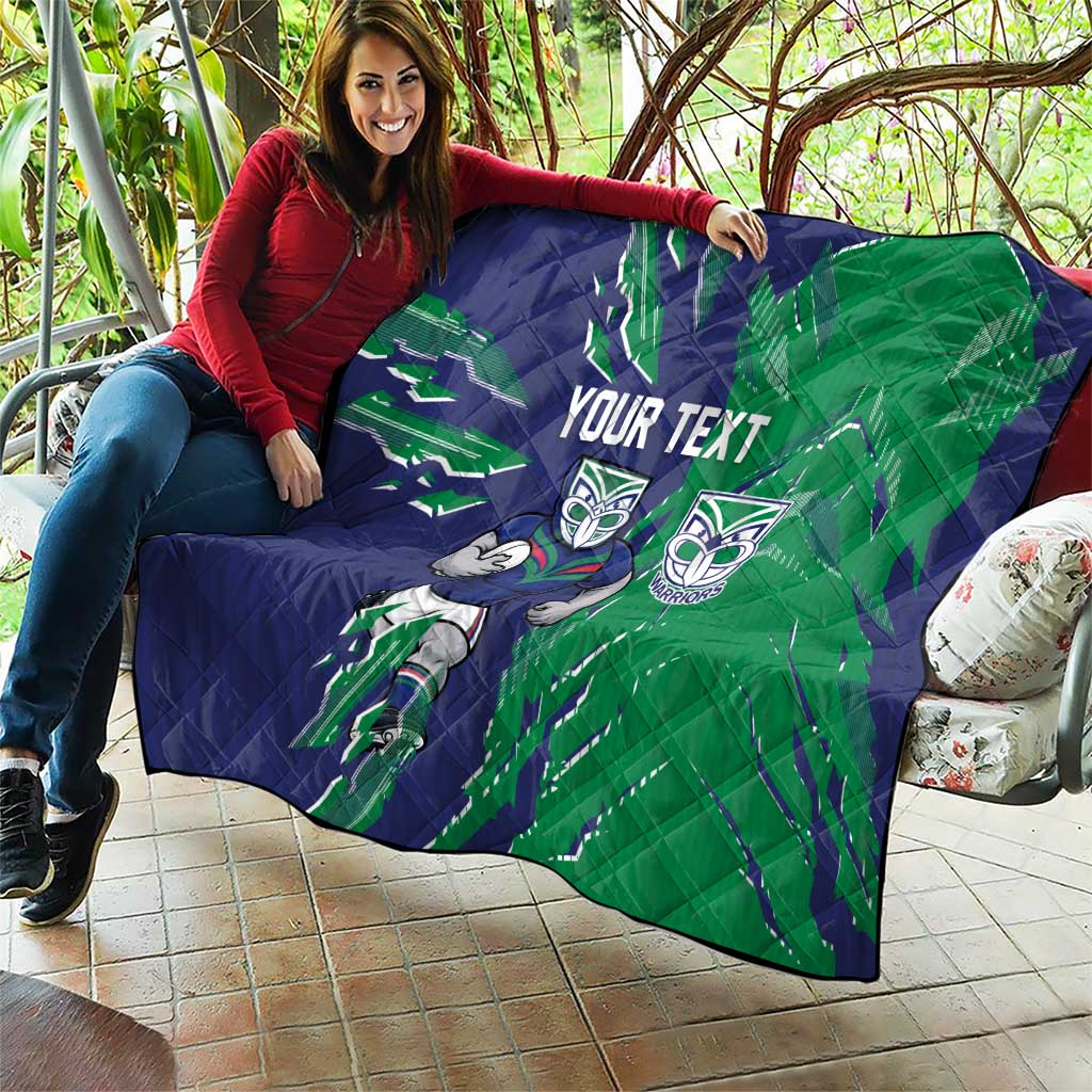 Personalized New Zealand Warriors Quilt Dynamic Lightning Mascot Rugby Australia