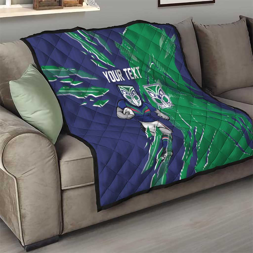 Personalized New Zealand Warriors Quilt Dynamic Lightning Mascot Rugby Australia