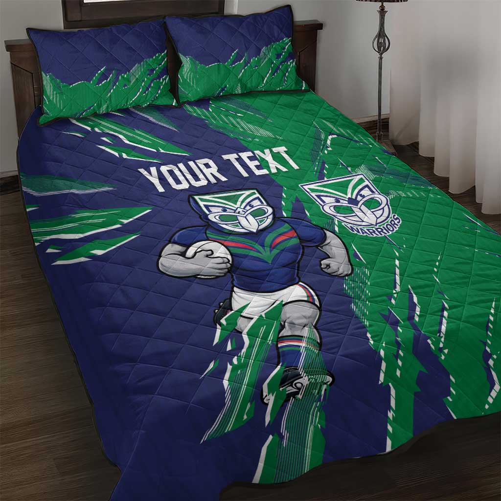 Personalized New Zealand Warriors Quilt Bed Set Dynamic Lightning Mascot Rugby Australia