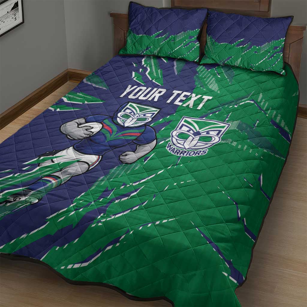 Personalized New Zealand Warriors Quilt Bed Set Dynamic Lightning Mascot Rugby Australia