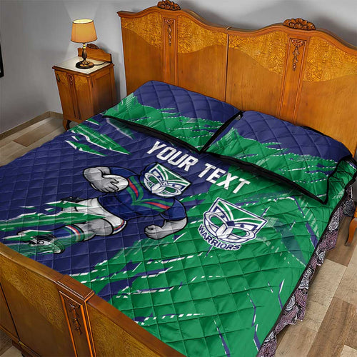 Personalized New Zealand Warriors Quilt Bed Set Dynamic Lightning Mascot Rugby Australia