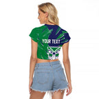 Personalized New Zealand Warriors Raglan Cropped T Shirt Dynamic Lightning Mascot Rugby Australia