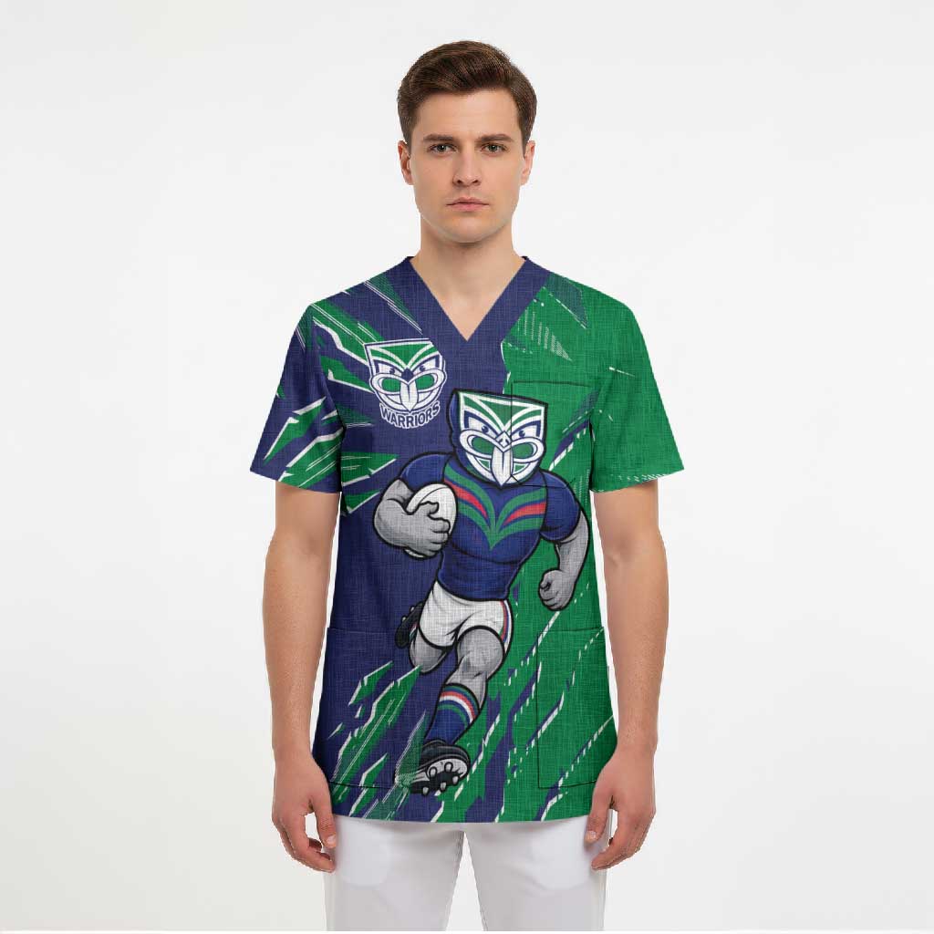 Personalized New Zealand Warriors Scrub Top Dynamic Lightning Mascot Rugby Australia