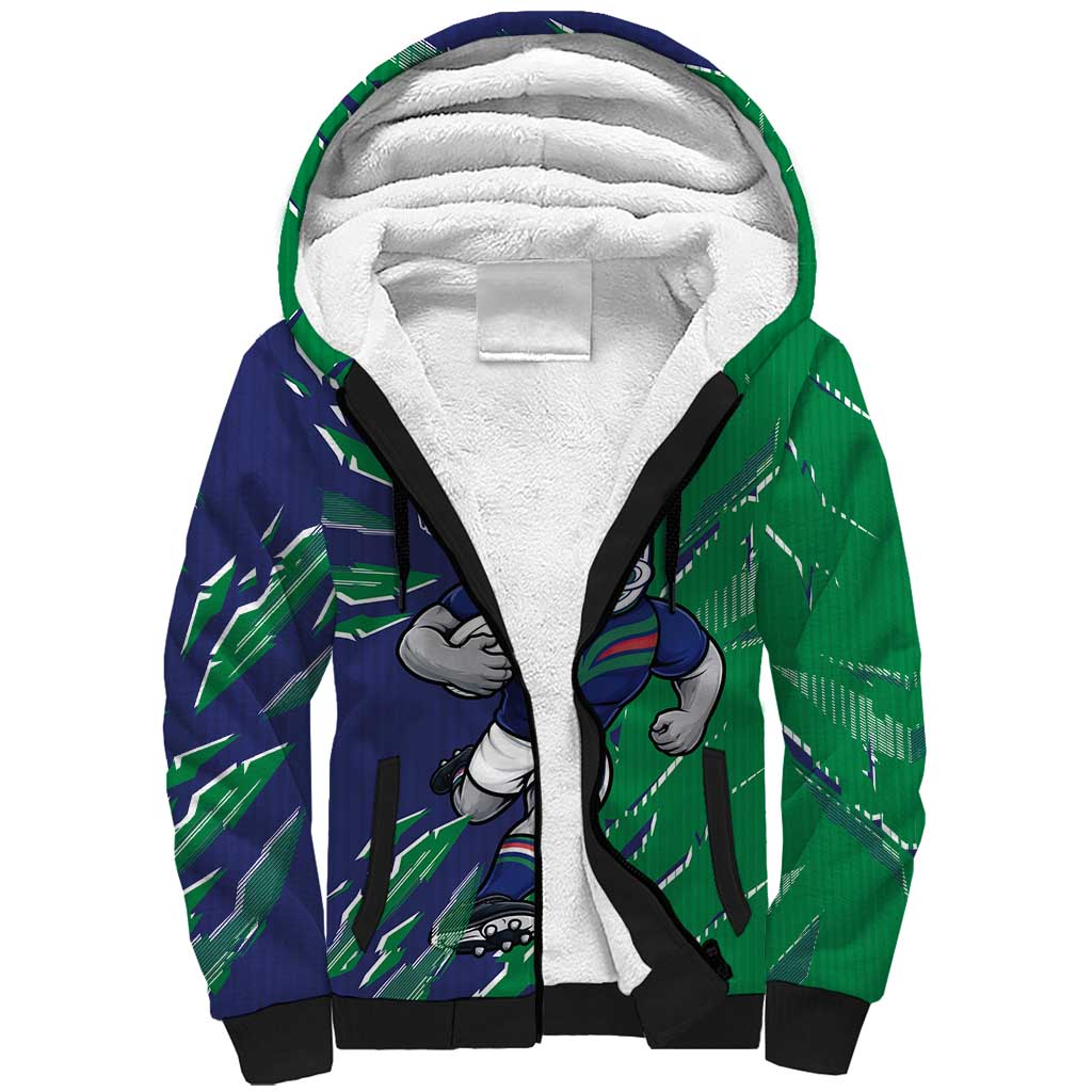 Personalized New Zealand Warriors Sherpa Hoodie Dynamic Lightning Mascot Rugby Australia