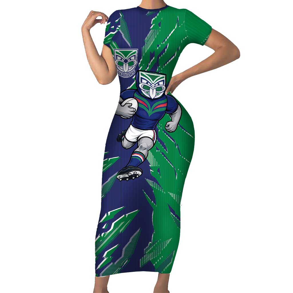 Personalized New Zealand Warriors Short Sleeve Bodycon Dress Dynamic Lightning Mascot Rugby Australia
