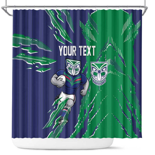 Personalized New Zealand Warriors Shower Curtain Dynamic Lightning Mascot Rugby Australia