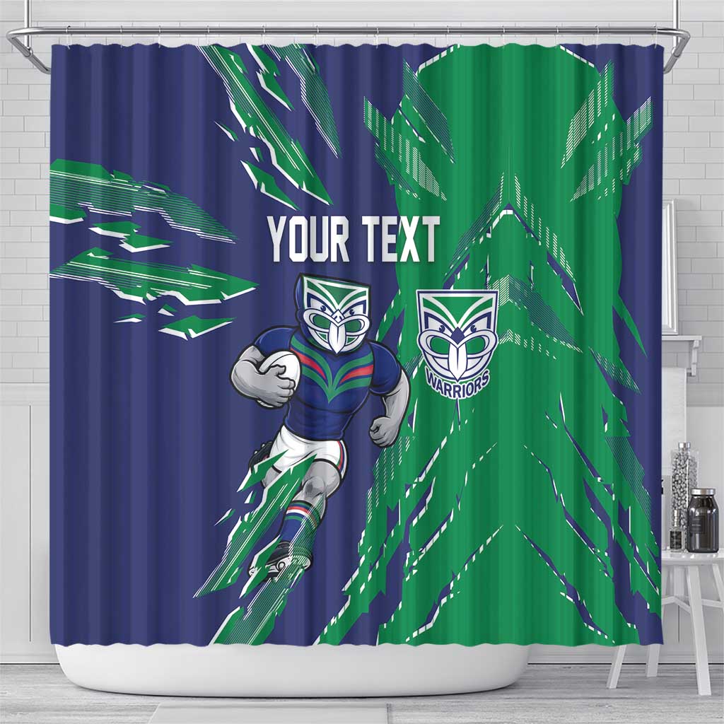 Personalized New Zealand Warriors Shower Curtain Dynamic Lightning Mascot Rugby Australia