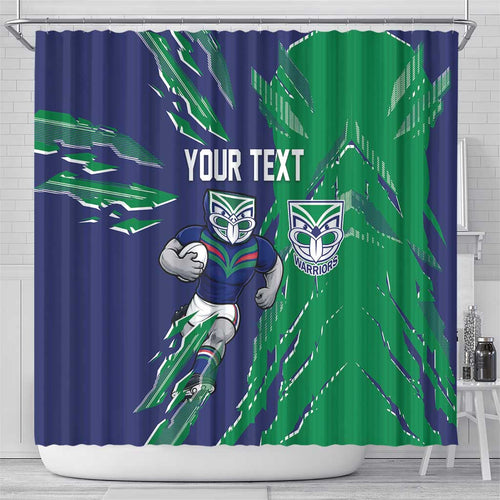 Personalized New Zealand Warriors Shower Curtain Dynamic Lightning Mascot Rugby Australia