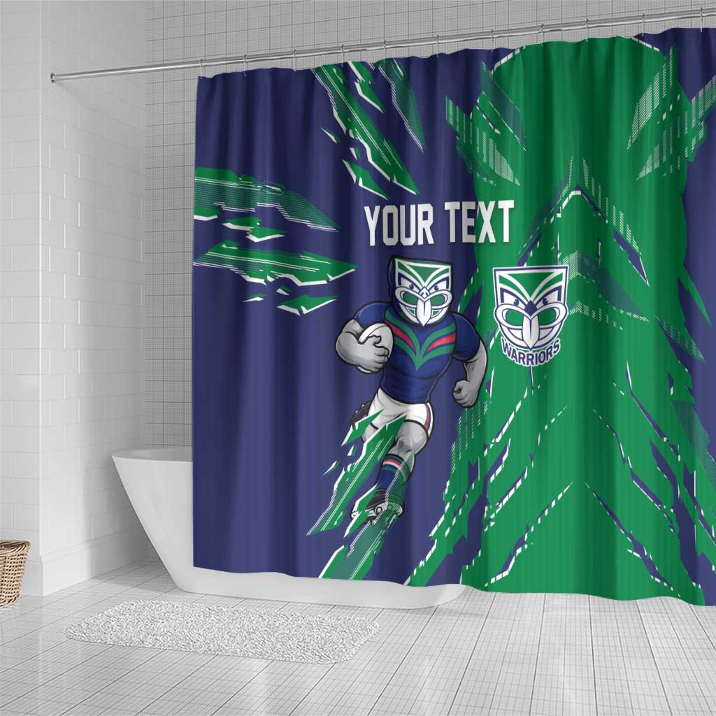 Personalized New Zealand Warriors Shower Curtain Dynamic Lightning Mascot Rugby Australia