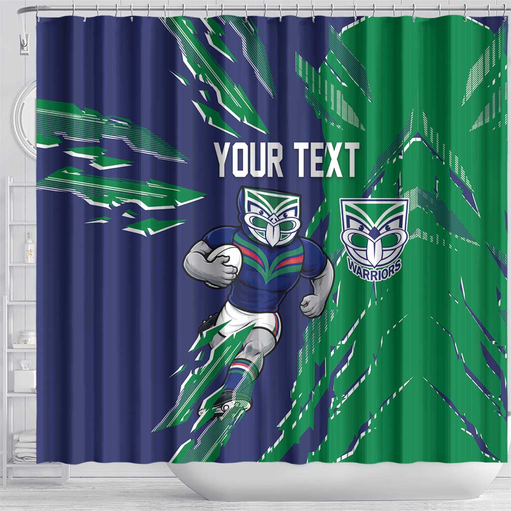 Personalized New Zealand Warriors Shower Curtain Dynamic Lightning Mascot Rugby Australia