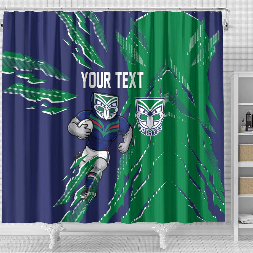Personalized New Zealand Warriors Shower Curtain Dynamic Lightning Mascot Rugby Australia