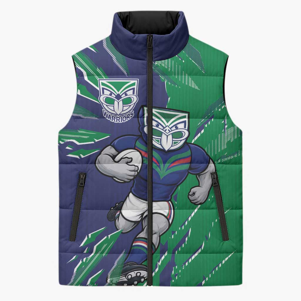 Personalized New Zealand Warriors Sleeveless Puffer Jacket Dynamic Lightning Mascot Rugby Australia