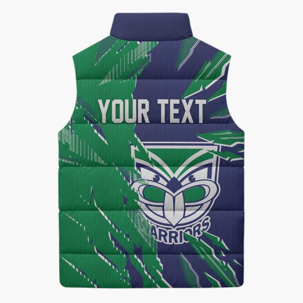 Personalized New Zealand Warriors Sleeveless Puffer Jacket Dynamic Lightning Mascot Rugby Australia