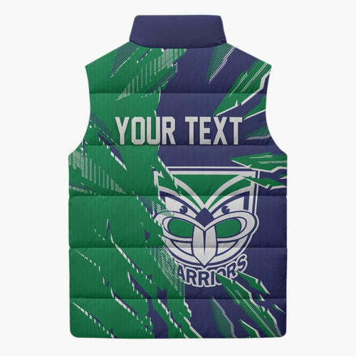 Personalized New Zealand Warriors Sleeveless Puffer Jacket Dynamic Lightning Mascot Rugby Australia
