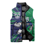 Personalized New Zealand Warriors Sleeveless Puffer Jacket Dynamic Lightning Mascot Rugby Australia