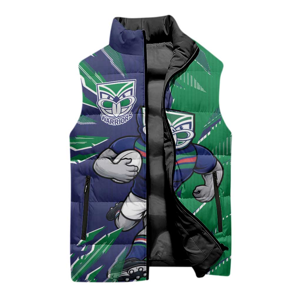 Personalized New Zealand Warriors Sleeveless Puffer Jacket Dynamic Lightning Mascot Rugby Australia