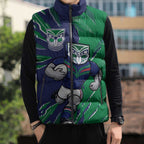 Personalized New Zealand Warriors Sleeveless Puffer Jacket Dynamic Lightning Mascot Rugby Australia