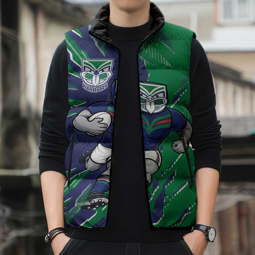 Personalized New Zealand Warriors Sleeveless Puffer Jacket Dynamic Lightning Mascot Rugby Australia