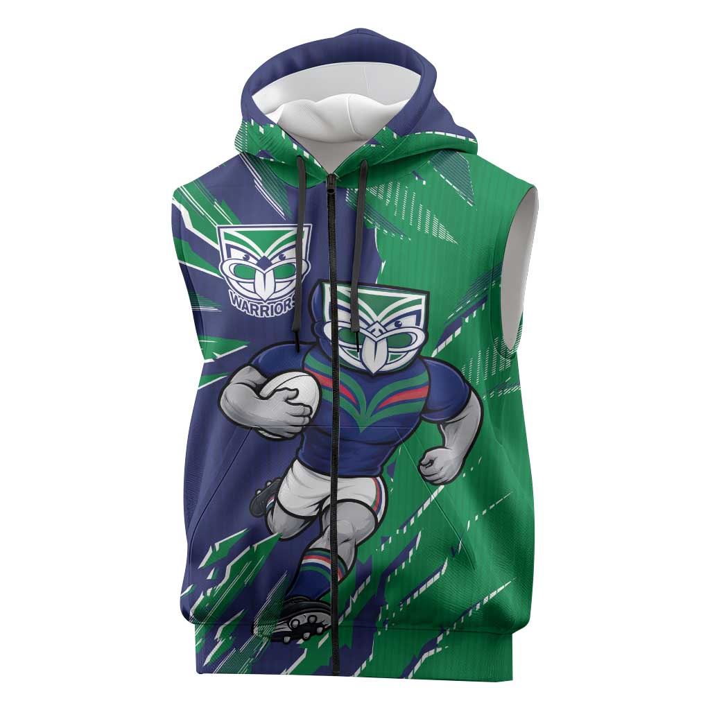 Personalized New Zealand Warriors Sleeveless Zip Hoodie Dynamic Lightning Mascot Rugby Australia