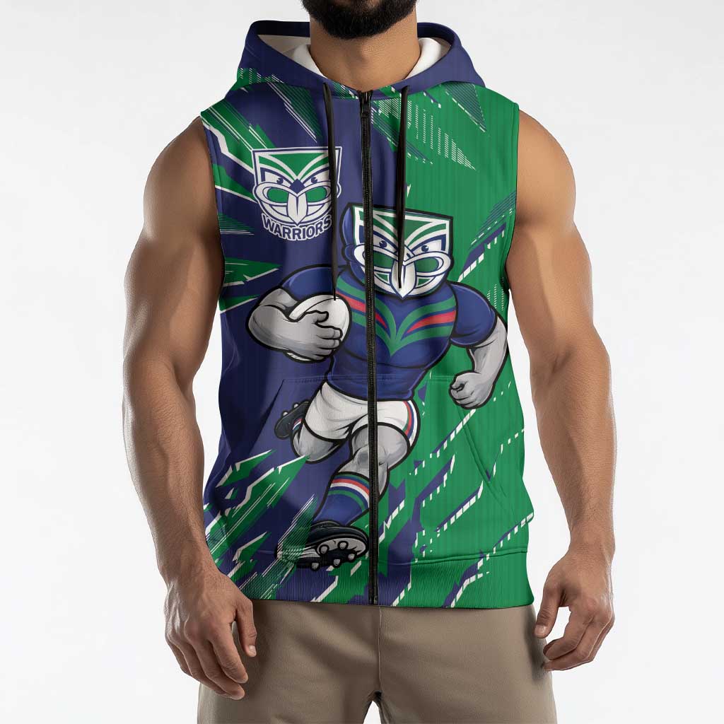 Personalized New Zealand Warriors Sleeveless Zip Hoodie Dynamic Lightning Mascot Rugby Australia