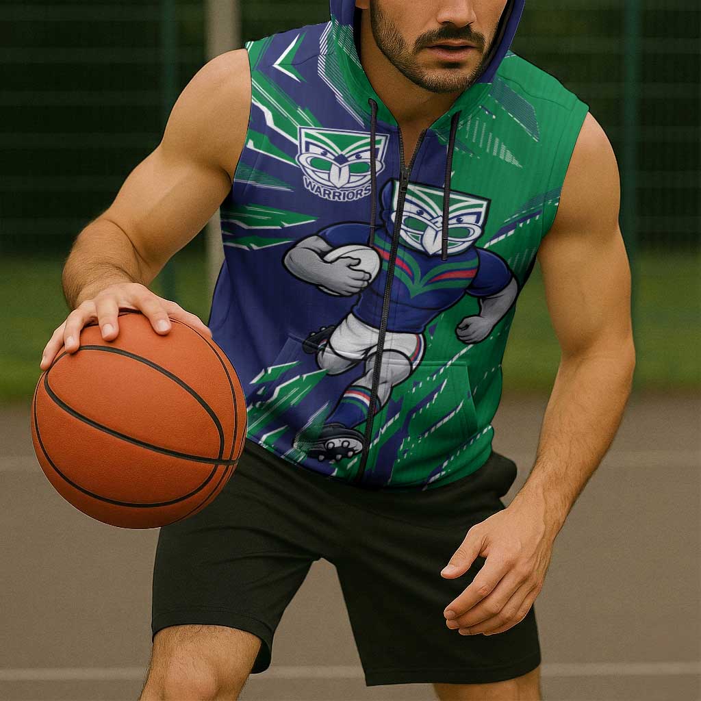 Personalized New Zealand Warriors Sleeveless Zip Hoodie Dynamic Lightning Mascot Rugby Australia