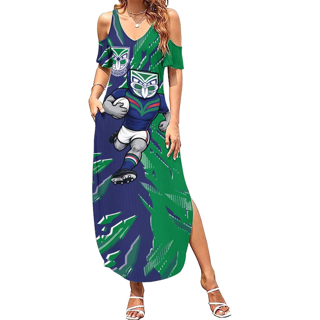 Personalized New Zealand Warriors Summer Maxi Dress Dynamic Lightning Mascot Rugby Australia
